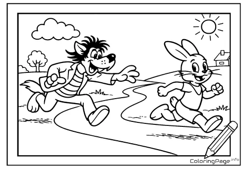 Online coloring page Wolf and Hare
