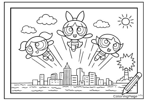 Online coloring page The Powerpuff Girls in Action