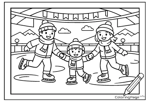 Online coloring page Family Ice Skating