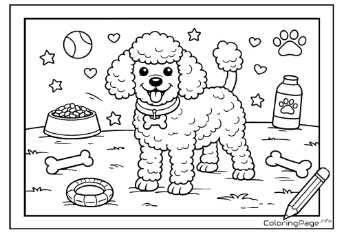 Online coloring page Happy Poodle