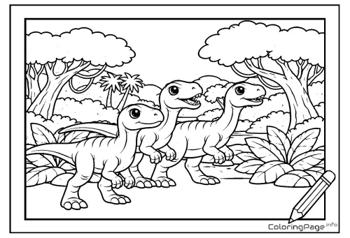 Online coloring page Little Dinosaurs