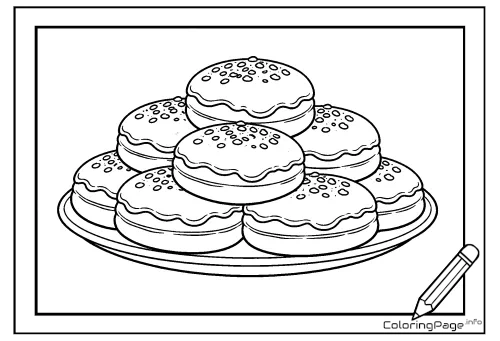 Online coloring page Doughnuts on a Plate