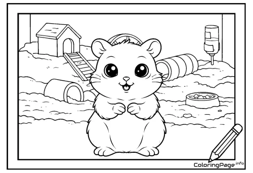 Online coloring page Hamster in Cage
