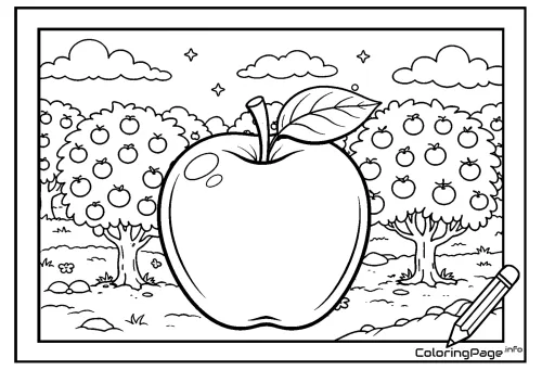 Online coloring page Apple in Orchard