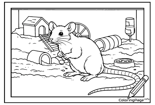 Online coloring page Rat in Cage