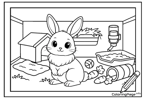 Online coloring page Rabbit in Cage