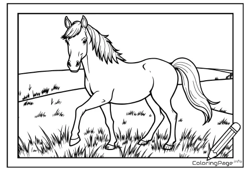 Online coloring page Horse in the Meadow