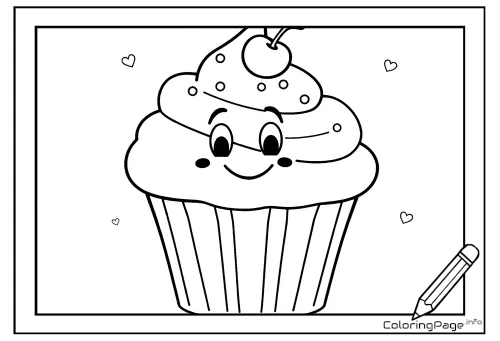 Online coloring page Smiling Cupcake