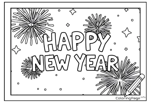 Online coloring page Happy New Year