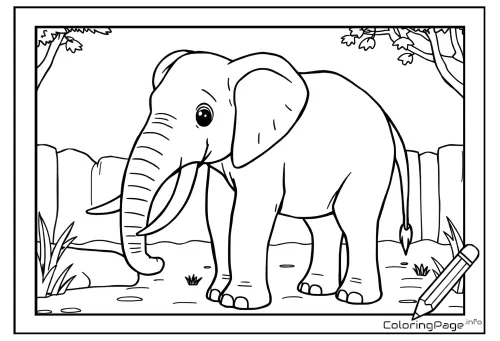 Online coloring page Little Elephant at the Zoo