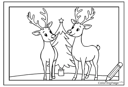 Online coloring page Reindeer with a Christmas Tree