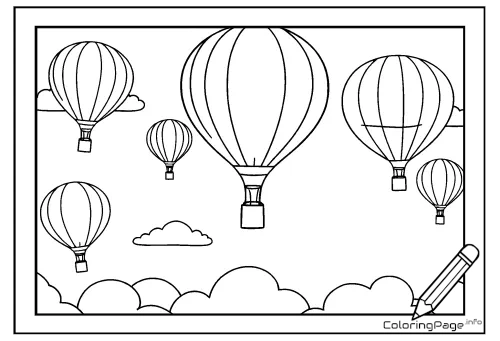 Online coloring page Balloons in the Sky