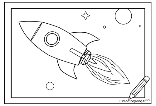 Online coloring page Rocket in Space