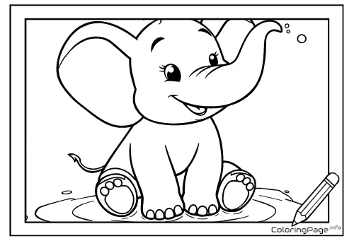 Online coloring page Elephant in a Puddle
