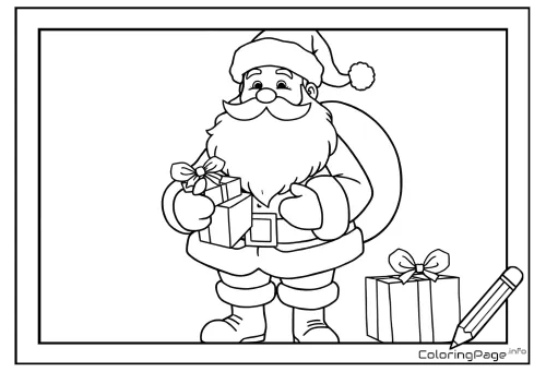Online coloring page Santa with Presents